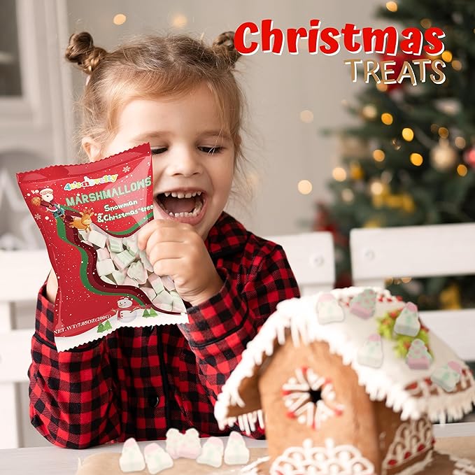 4E's Novelty Sweet Christmas Marshmallow Soft Candy Treats 65pcs (200gram) Bulk Snowman & Santas Shapes, Christmas Candy Stocking Stuffers Snacks, Party Favor for Kids & Adults