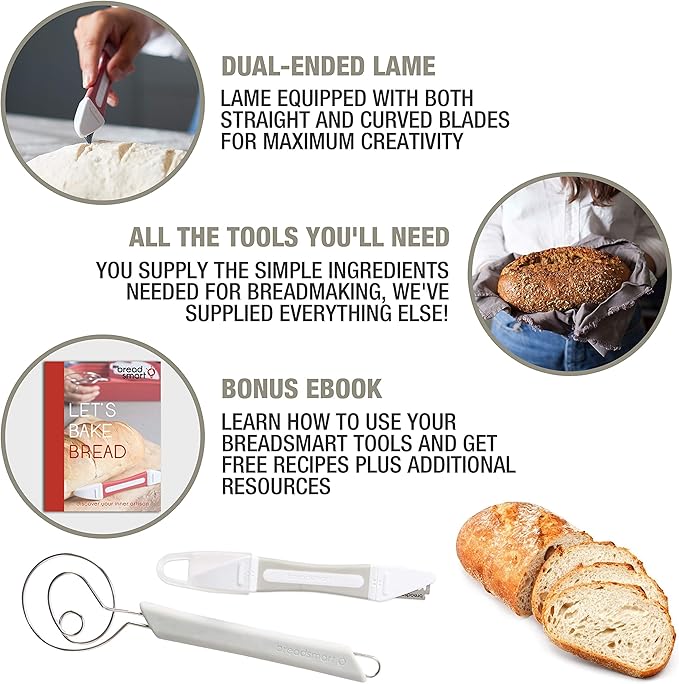 Artisan Bread Making Kit - 5PC Sourdough Bread Baking Supplies Set - Lame, Scraper, Whisk, Banneton Bread Proofing Basket & Cotton Liner