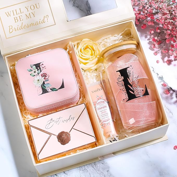 AYGXU Initial Glass Cups,Monogrammed Gifts, Small jewelry travel case,Travel Jewelry Box for Women Teen Girls,Travel Essentials,Cute Tumbler Cup with lid,Travel Jewelry Organizer,Initial pink N