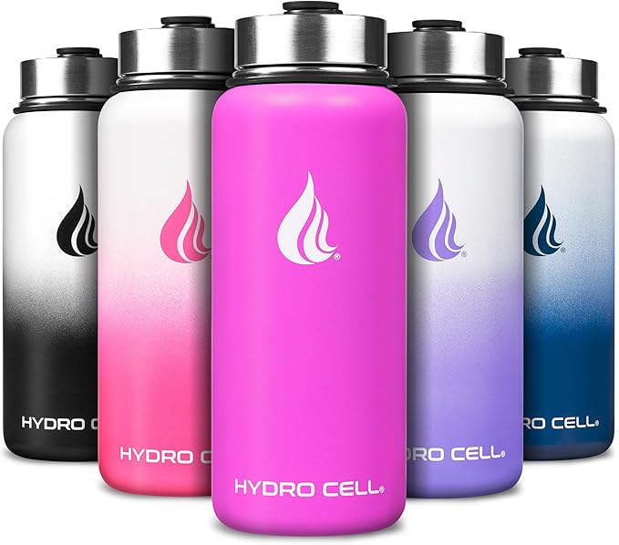HYDRO CELL Stainless Steel Insulated Water Bottle with Straw - For Cold & Hot Drinks - Metal Vacuum Flask with Screw Cap and Modern Leakproof Sport Thermos for Adults (Fuchsia 32oz)