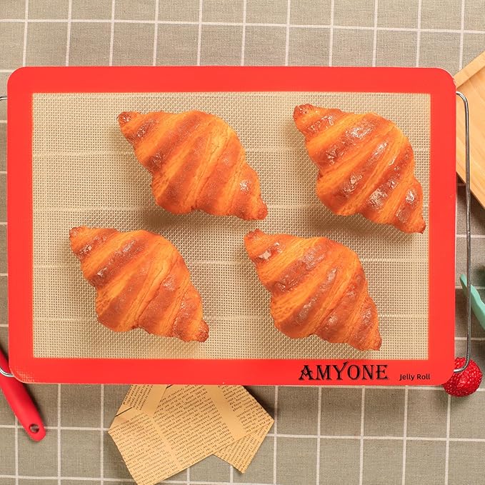 AMYONE Silicone Baking Mat for Jelly Roll Pan, Non-Stick Silicone Baking Sheet Liners Compatible with Nordic Ware Naturals Jelly Roll Pans, 2 Pcs Food Grade Baking Mats for 10 x 15-inch Swiss Roll Pan