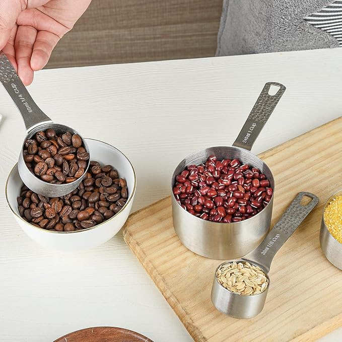 Measuring Cups and Spoons Set 13, 18/8 Stainless Steel Measuring Cups and Spoons Set for Baking and Kitchen, Metal Measuring Cups Set