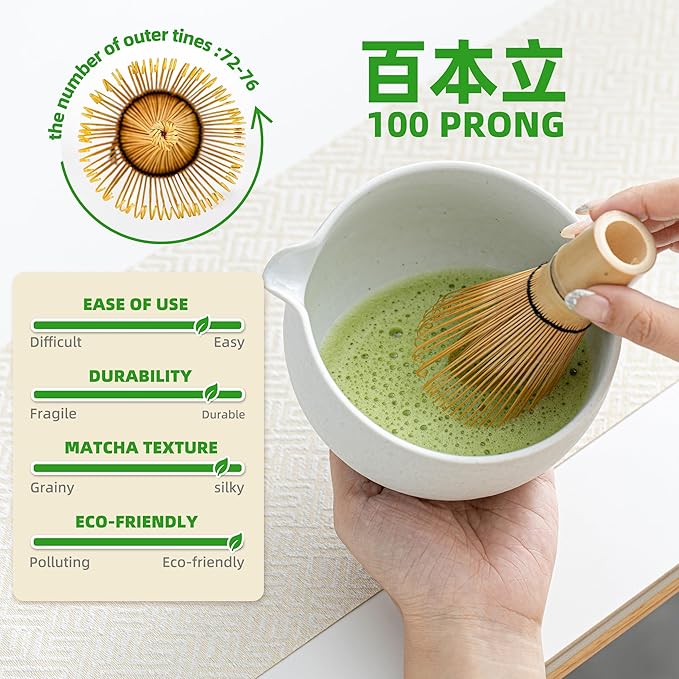 TEANAGOO Matcha Whisk Set,7 Pcs Matcha Set Lt.Grey,Matcha Kit for Ceremony,Matcha Tea Set for Making Breakfast/Latte,Matcha Whisk Set and Bowl with All Accessories,Gift for Matcha Lover/Friend/Family