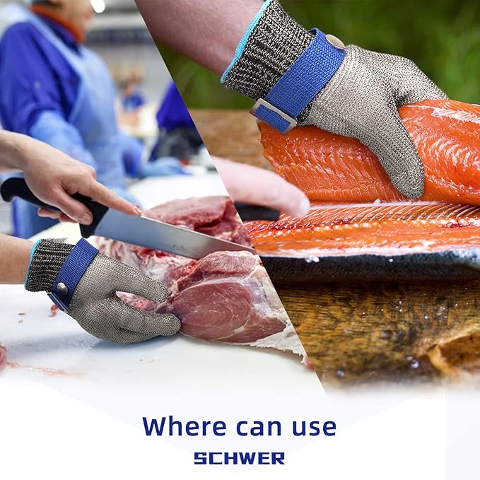 SlicePro ANSI A9 Cut Resistant Glove PR1706, Stainless Steel Mesh Metal Glove, Food Grade for Kitchen Cooking, Butcher Meat Cutting, Oyster Shucking, Mandoline, Fishing (M, 50 pairs)