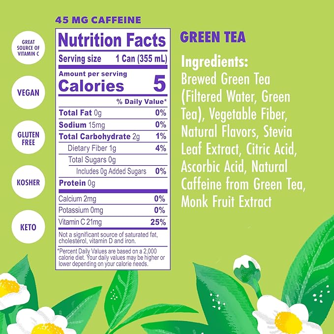 Swoon Perfectly Sweet Green Tea | Zero Sugar, Lightly Caffeinated & Refreshing | Keto, Paleo, Vegan, Non-GMO & Gluten-Free | Naturally Sweetened with Monk Fruit & Stevia | Only 5 Calories (12 Fl Oz, 12-Pack)