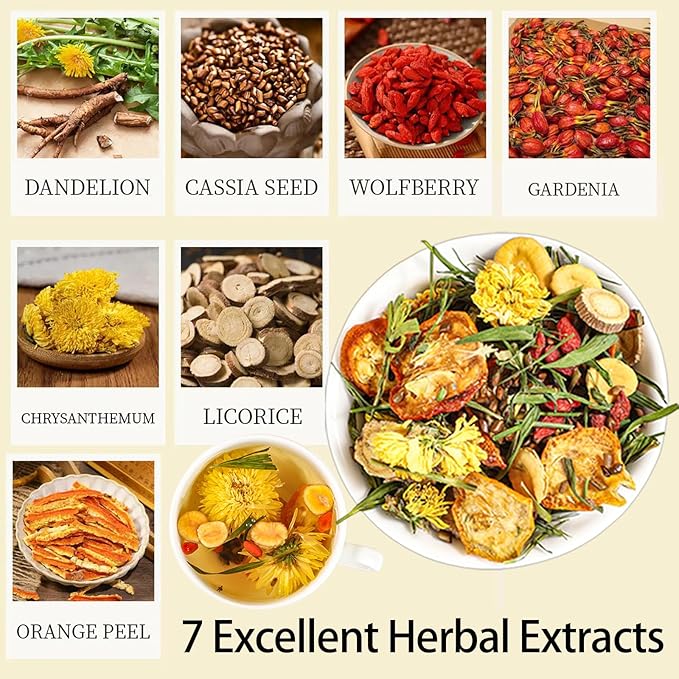 Dandelion Wolfberry Tea - Kidneys & Liver Health Tea, Seven Herbal Ingredients Natural Blend, Dandelion Chinese Wolfberry Tea Bags Organic 120g/12PC (2Bag(24Pcs))