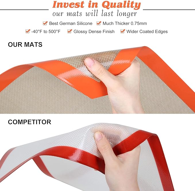 Silicone Baking Mat - Best German Silicone - Non Slip Silicone Baking Sheet, Non Stick Reusable Silicone Mats For Baking, Oven Liner, Counter Mat, Half Sheet Baking Mat for Oven