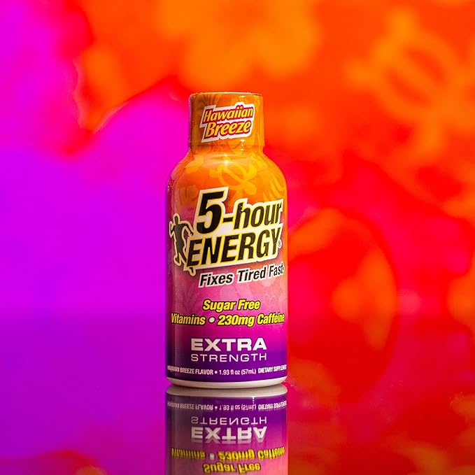 5-hour ENERGY Extra Strength Energy Shot, Hawaiian Breeze Flavor (1.93 oz. - 24 Count) Zero Calories & Sugar-Free 230 mg Caffeinated Energy Shot, Amino Acids & B Vitamins, Dietary Supplements
