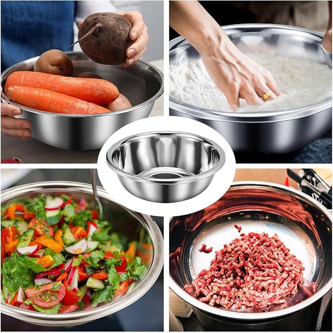 Domensi Set of 3 Extra Large Stainless Steel Mixing Bowls Large Mixing Container Easy to Clean, Nesting Bowls for Space Saving Storage for Cooking, Baking(201 Stainless Steel,13, 16, 20 Quart)