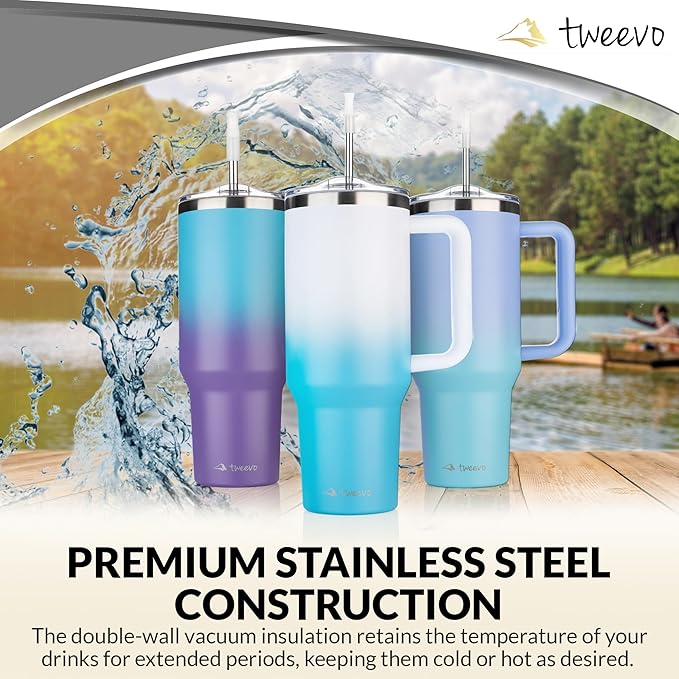 40 oz Tumbler With Handle and Straw Made of Stainless Steel - Double Wall Vacuum Insulated Tumbler With Lid - Sweat Proof Easy Grip, BPA-Free, Dishwasher Safe Tumbler (Gradient Purple)