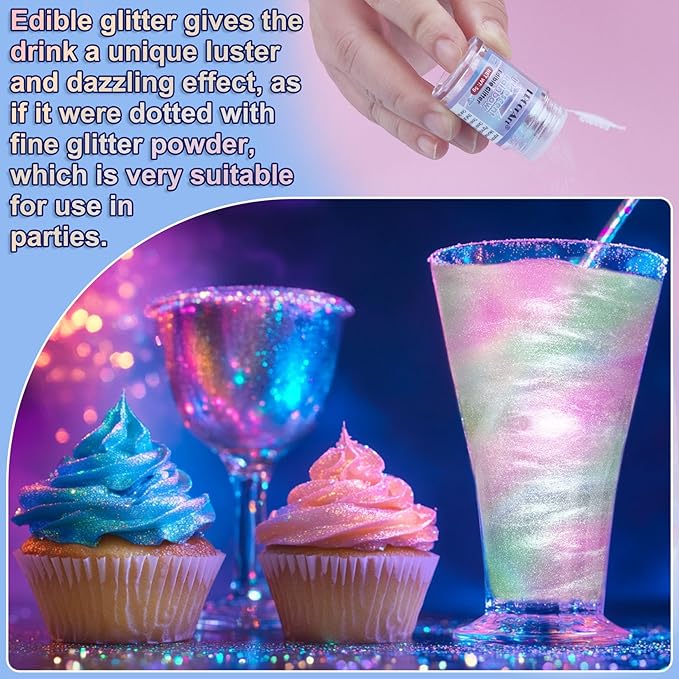Edible Glitter - 3 Colors Luster Dust Edible, Food Grade Iridescent Glitter for Drinks, Christmas Shimmering Glitter for Cake Decorations, Cocktails, Fondant, Party, Jello - 5g
