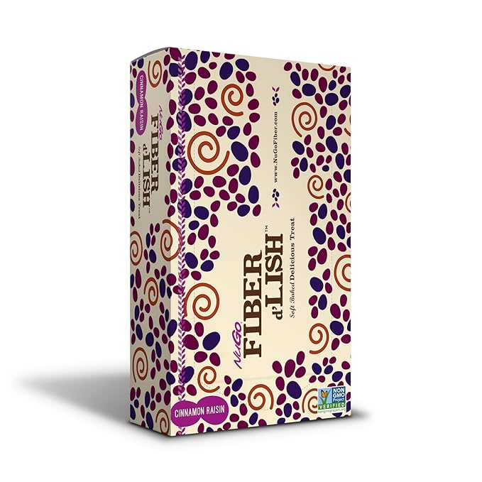NuGO Fiber d'Lish Cinnamon Raisin, 12g High Fiber, Vegan, 150 Calories, 1.6 Ounce , 16 Count(Pack of 1)