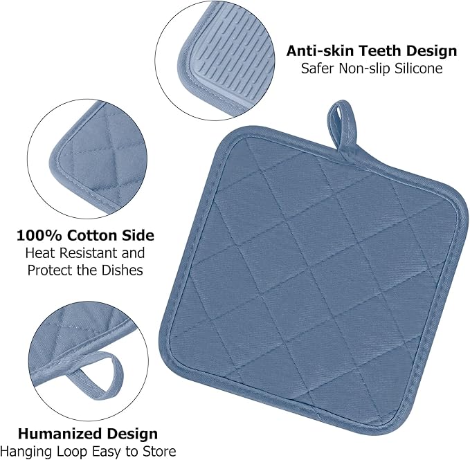 Oven Mitts and Pot Holders Set, Pack of 4, Heat Resistant Silicone Kitchen Mini Oven Mittens for 500 Degrees, Mini Oven Gloves and Hot Pads for Baking Grilling Barbecue Microwave Machine Washable