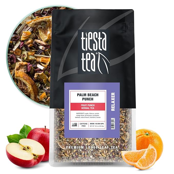 Tiesta Tea - Palm Beach Punch, Loose Leaf, Fruit Punch Herbal Tea, Caffeine-Free Tropical Blend with Apple and Orange, Brews Hot or Iced, 16oz Resealable Bulk Pouch, Up to 200 Cups