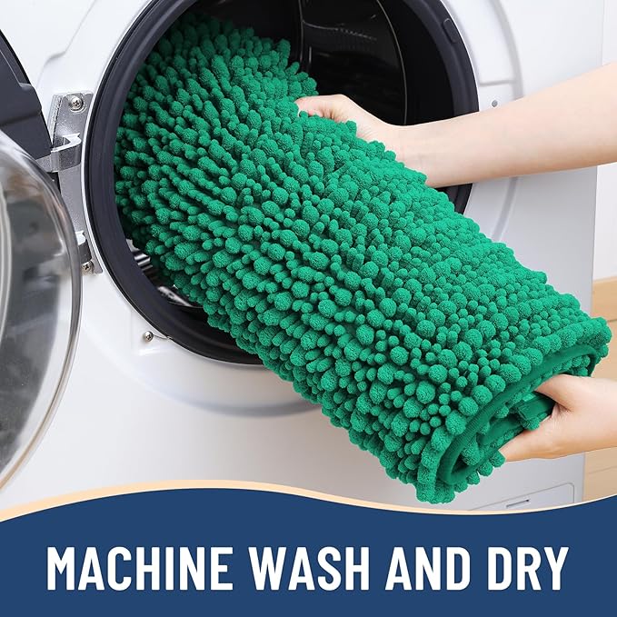 Arotive Luxury Chenille Bathroom Rug Mat, Extra Soft Thick Absorbent Shaggy Bath Rugs, Non-Slip Machine Wash Dry, Plush Bath Mats for Bathroom, Shower and Tub, 30x20, Emerald