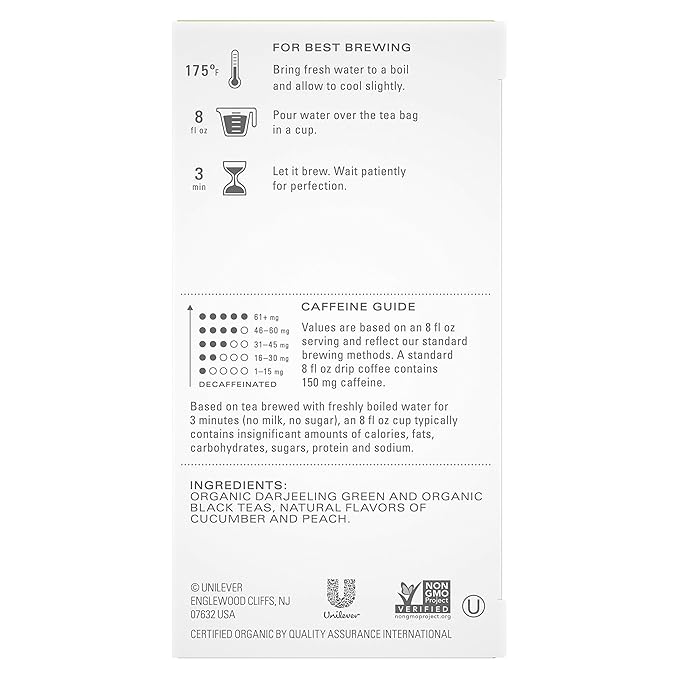 TAZO Organic Peachy Green Tea Bags, Caffeinated Tea, 120 Total Bags (20ct - Pack of 6)