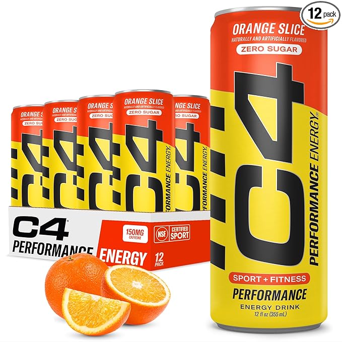 C4 Original Sugar Free Energy Drink | Orange Slice | Pre Workout Performance Drink with No Artificial Colors or Dyes,12 Fl Oz (Pack of 12)