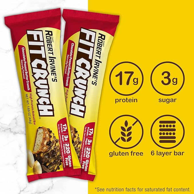 FITCRUNCH Snack Size Protein Bars, 6-Layer Baked Bar, 3g of Sugar, Gluten Free & Soft Cake Core (9 Bars, Peanut Butter Crunch)