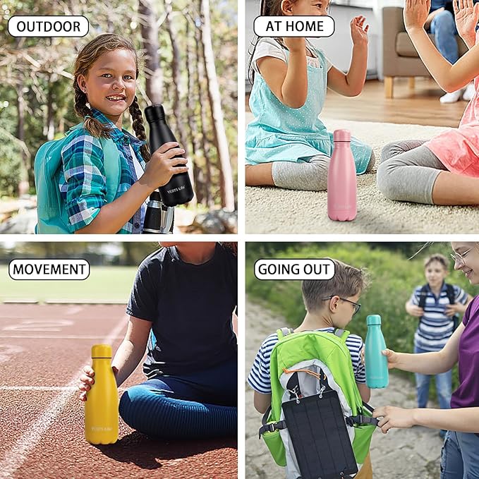 Insulated Water Bottle, 2 Pack-9oz Stainless Steel Water Bottles with straw lid, Metal Sports Water Bottles for Boys,Girls,Double Wall Vacuum BPA-Free Flask for School, Sports (Black-Yellow)