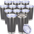 20oz Tumbler Bulk Stainless Steel Tumbler Cup with Lid Vacuum Insulated Double Wall Travel Mug, Durable Powder Coated Travel Coffee Tumbler Mug for Hot & Cold Drinks, Grey,12 Pack