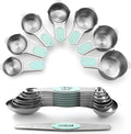 Spring Chef Magnetic Measuring Cups & Spoons Set (Patent Pending), Strong N45 Magnets, Heavy Duty Stainless Steel Fits in Spice Jars for Baking & Cooking, BPA Free, Round Set of 15 with Leveler, Mint
