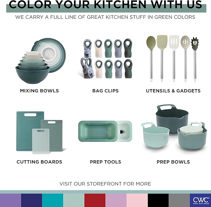 COOK WITH COLOR Prep Bowls with Lids- Wide and Deep Nesting Plastic Small Mixing Bowl Set with Lids, 12 Piece Set - Wide Bowls, Sage