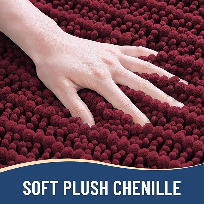 Arotive Luxury Chenille Bathroom Rug Mat, Extra Soft Thick Absorbent Shaggy Bath Rugs, Non-Slip Machine Wash Dry, Plush Bath Mats for Bathroom, Shower and Tub, 34x21, Burgundy