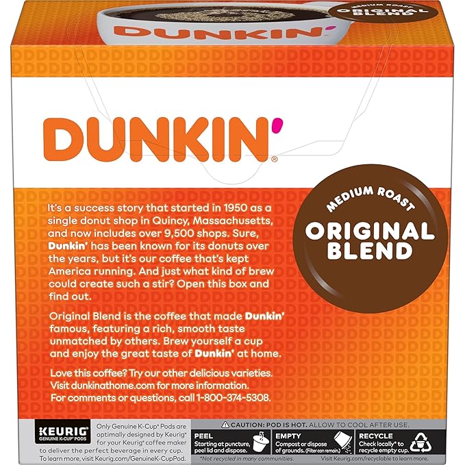 Dunkin' Original Blend Medium Roast Coffee, 128 Keurig K-Cup Pods