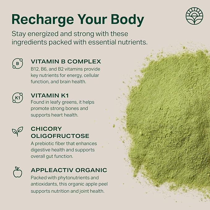 Proper, The Greens Daily Boost Organic Greens Powder. Whole Food, Apple Flavour Veggie Powder Superfood with Wheatgrass, Spirulina, Chlorella, Probiotics. Daily Drink Mix for Wellness and Digestion