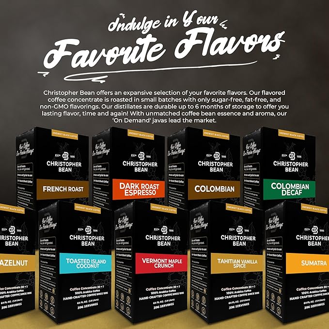 Christopher Bean Coffee - 396 servings, 30 to 1 Blend Bag in Box Liquid Instant Coffee or Cold Brew Coffee Concentrate - Hot or Iced Coffee - Vermont Maple