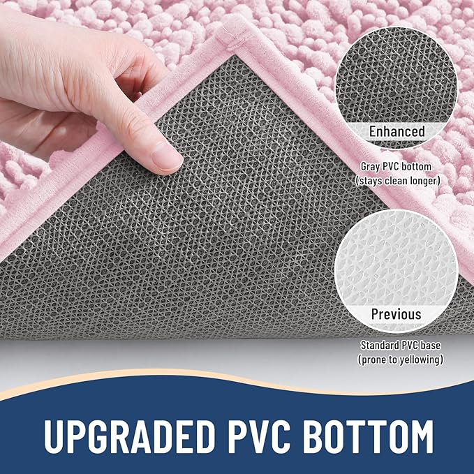 Arotive Luxury Chenille Bathroom Rug Mat, Extra Soft Thick Absorbent Shaggy Bath Rugs, Non-Slip Machine Wash Dry, Plush Bath Mats for Bathroom, Shower and Tub, 47x24, Pink