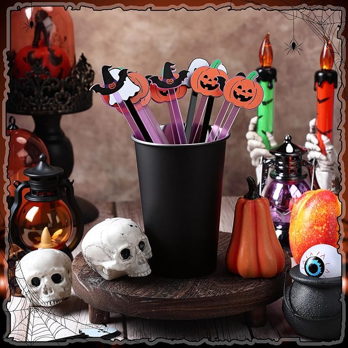 Remerry 18 Pcs Halloween Swizzle Sticks 6.7 Inches Halloween Reusable Stir Sticks Acrylic Drink Stirrers Pumpkin Ghost Witch Cocktail Coffee Stirrers Bulk for Coffee Bar Milk Party Decor(Mixed)