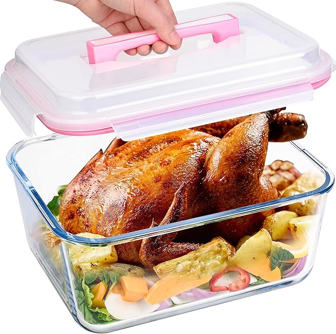 Glass Bread Box Airtight Bread Container, 190oz / 24Cup Large Glass Storage Containers with Lids, Ideal Airtight Food Storage Containers, Roasting Turkey/Chicken/Cookie, Oven&Dishwasher Safe