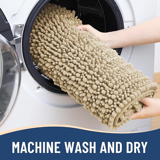 Arotive Luxury Chenille Bathroom Rug Mat, Extra Soft Thick Absorbent Shaggy Bath Rugs, Non-Slip Machine Wash Dry, Plush Bath Mats for Bathroom, Shower and Tub, 30x20, Beige