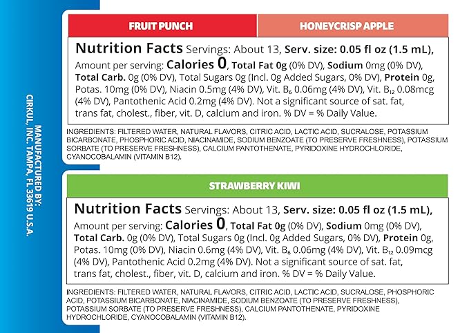 Cirkul LifeSip Flavor Cartridge Variety Pack with B Vitamins, 6-Pack (Fruit Punch, 2 Strawberry Kiwi, 2 Honeycrisp Apple), No Sugar, Zero Calorie Drink Mix