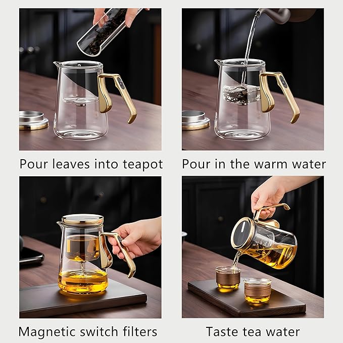 YJX 25.4oz Magnetic Glass Teapot Set with 40.6oz Cast Iron Tea Kettle for Stovetop, Small Enchanted Brewing Tea Pot, Witchcraft Magic Borosilicate Tea Set with Strainer for Loose Leaf