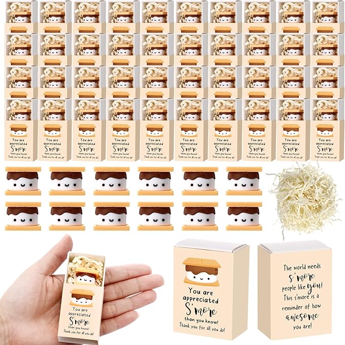 Wettarn 50 Sets S'more Appreciation Gifts Bulk Marshmallow with Box Party Favors Christmas Vet Tech Thank You Gift Rewards for Teacher Employee Nurse Coworkers Staff Team