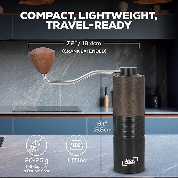 Manual Coffee Grinder With Stainless Steel Burr – Hand Coffee Grinder for Espresso Pour Over and French Press – Travel-Ready Design With Carry Case Brush and Blower
