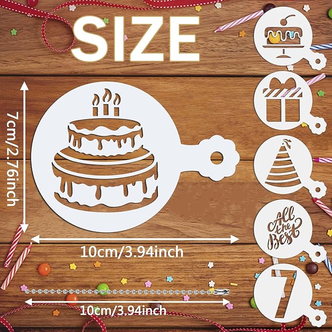 JULBEAR Birthday Cookie Stencils, 36 Pieces Reusable Coffee Decoration Stencils Templates Tools for Cookies Baking Painting Dessert Decoration DIY Birthday Party Decor