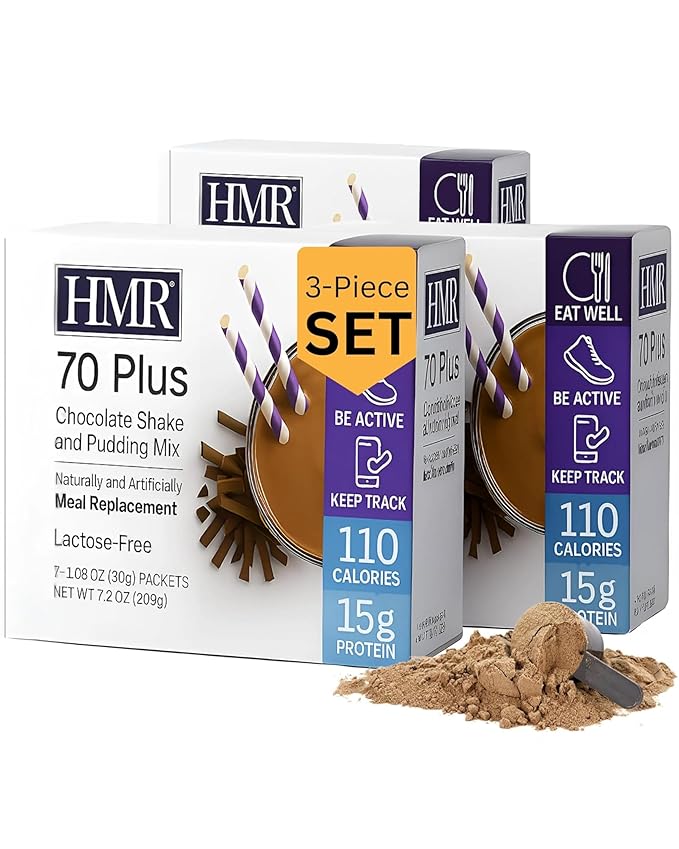 HMR 70 Plus Chocolate Shake & Pudding Mix | Meal Replacement Powder | Lactose-Free | 15g Protein | Easy to Make | Low Calorie (7.35 Ounce (Pack of 3), Chocolate)