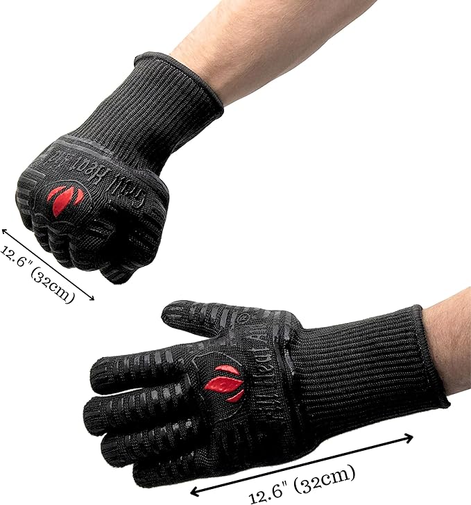 GRILL HEAT AID BBQ Grill Gloves Heat Proof for Grilling – Fireproof 1472°F Heat-Resistant Grill Mitts for Outdoor Barbecue and Smoker, Campfire, Fire Pit, Oven Glove with Fingers for Baking Pizza