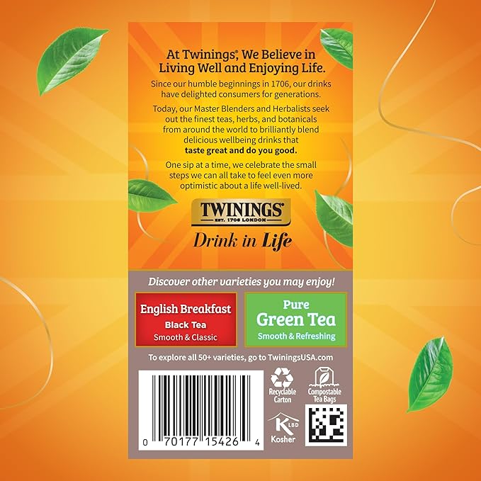 Twinings Pure Oolong Tea Individually Wrapped Bags, 20 Count (Pack of 1), Warm, Nutty Flavor & Golden Colour, Caffeinated, Enjoy Hot or Iced, 20 Teabags