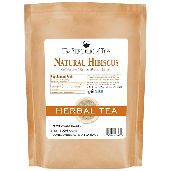 The Republic of Tea Natural Hibiscus Superflower Herbal Tea, Ruby Red Hibiscus Fine Blend, 36 Tea Bag Refill