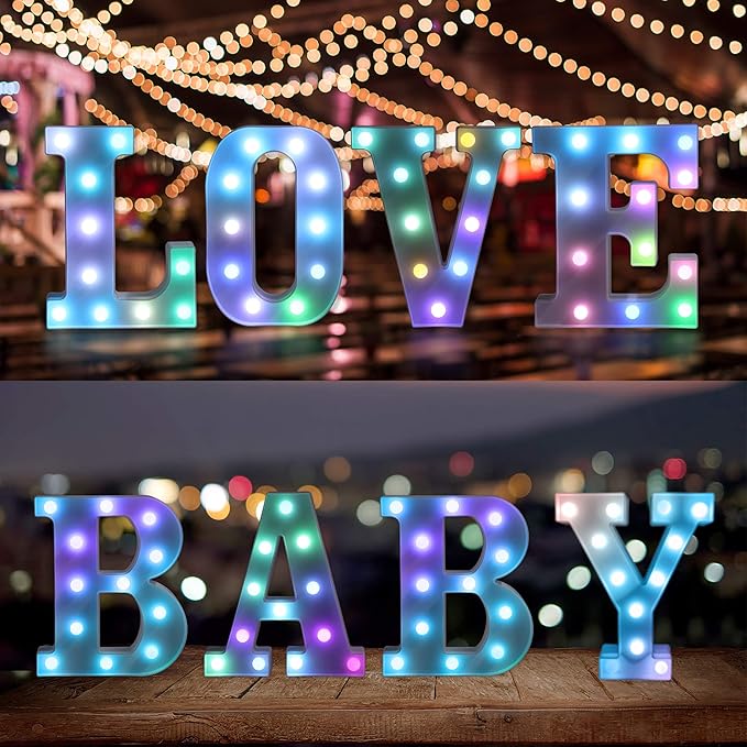 Foaky Colorful LED Letter Lights with Remote,Marquee Light Up Letters Sign for Night Light Wedding/Birthday Party Battery Powered Christmas Lamp Home Bar Decoration(F)