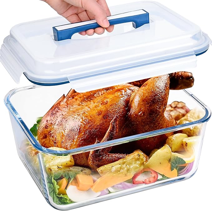 Glass Bread Box Airtight Bread Container, 190oz / 24Cup Large Glass Storage Containers with Lids, Ideal Airtight Food Storage Containers, Roasting Turkey/Chicken/Cookie, Oven&Dishwasher Safe