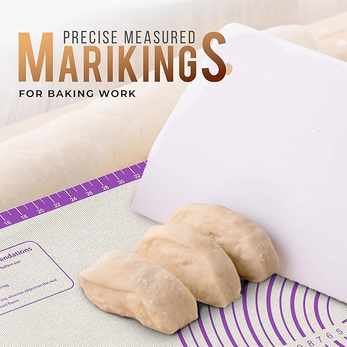 36 * 24 inches Purple, Non-Slip Silicone Baking Sheets - Baking Mat with 0.7mm Thickness - Non-Stick Pastry & Cookie Mat for Kitchen Counter for Rolling Out Dough with Measurements.