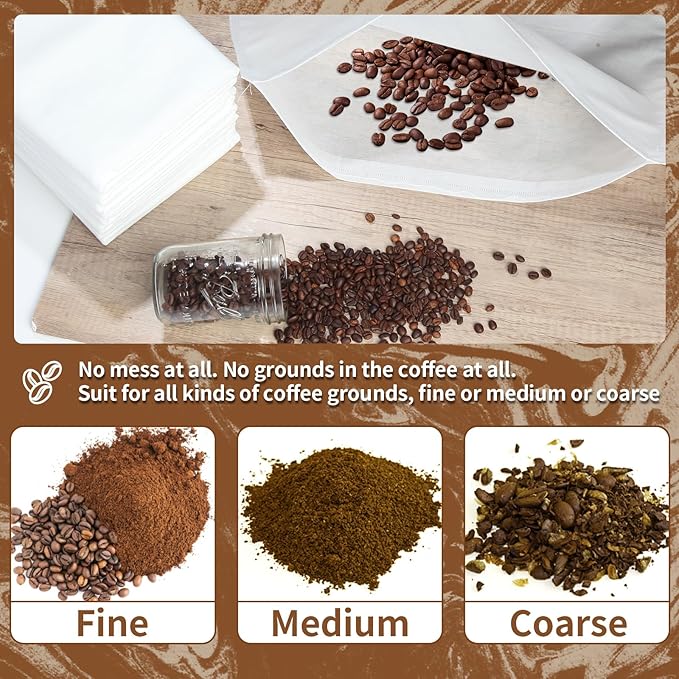 50Pcs Commercial Cold Brew Coffee Filters for 5 Gallon Buckets, 20" X 20" Disposable Coffee Filters with Drawstring for Brew Up To 5 LBS Coffee