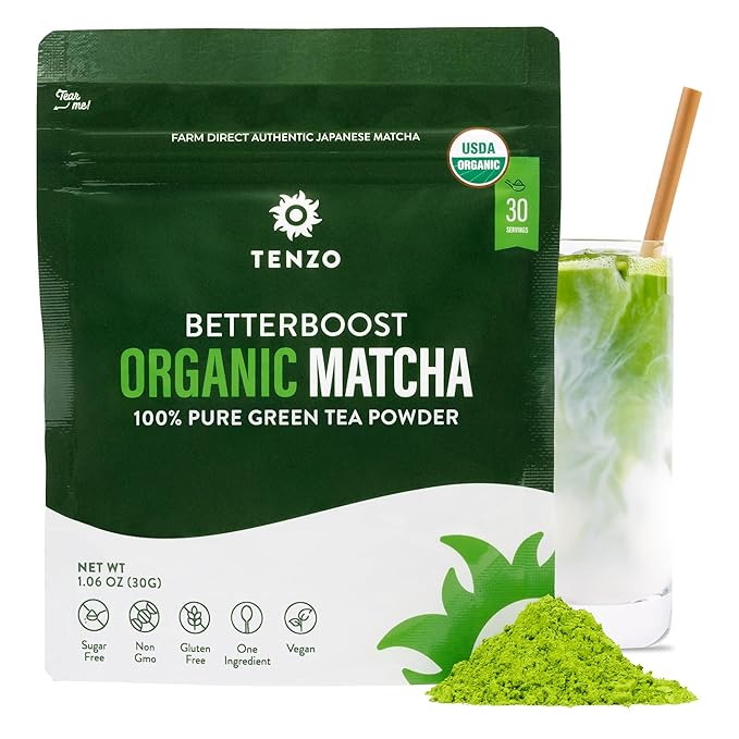 Tenzo Matcha Green Tea Powder - USDA Organic Premium Grade - Authentic Japanese Matcha Tea - Latte Powder - BetterBoost (1.06 Ounce)