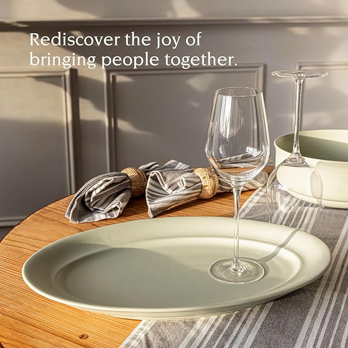 over&back Rim Stoneware Serving Platter - Elegant 1-Piece Oval Serving Platter to Complete Your Kitchen Set - 16" L x 10.8" W Semi-Matte Sage