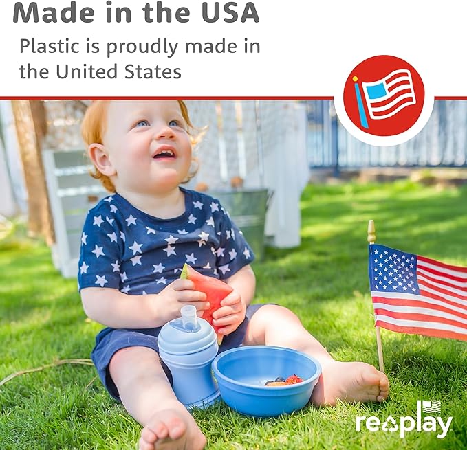 Re-Play 12 Oz. Toddler Bowls for Snack and Everyday Dining - Dishwasher and Microwave Safe - Made in USA - Set of 3-5.75" x 5.75" x 2" - Sea Glass